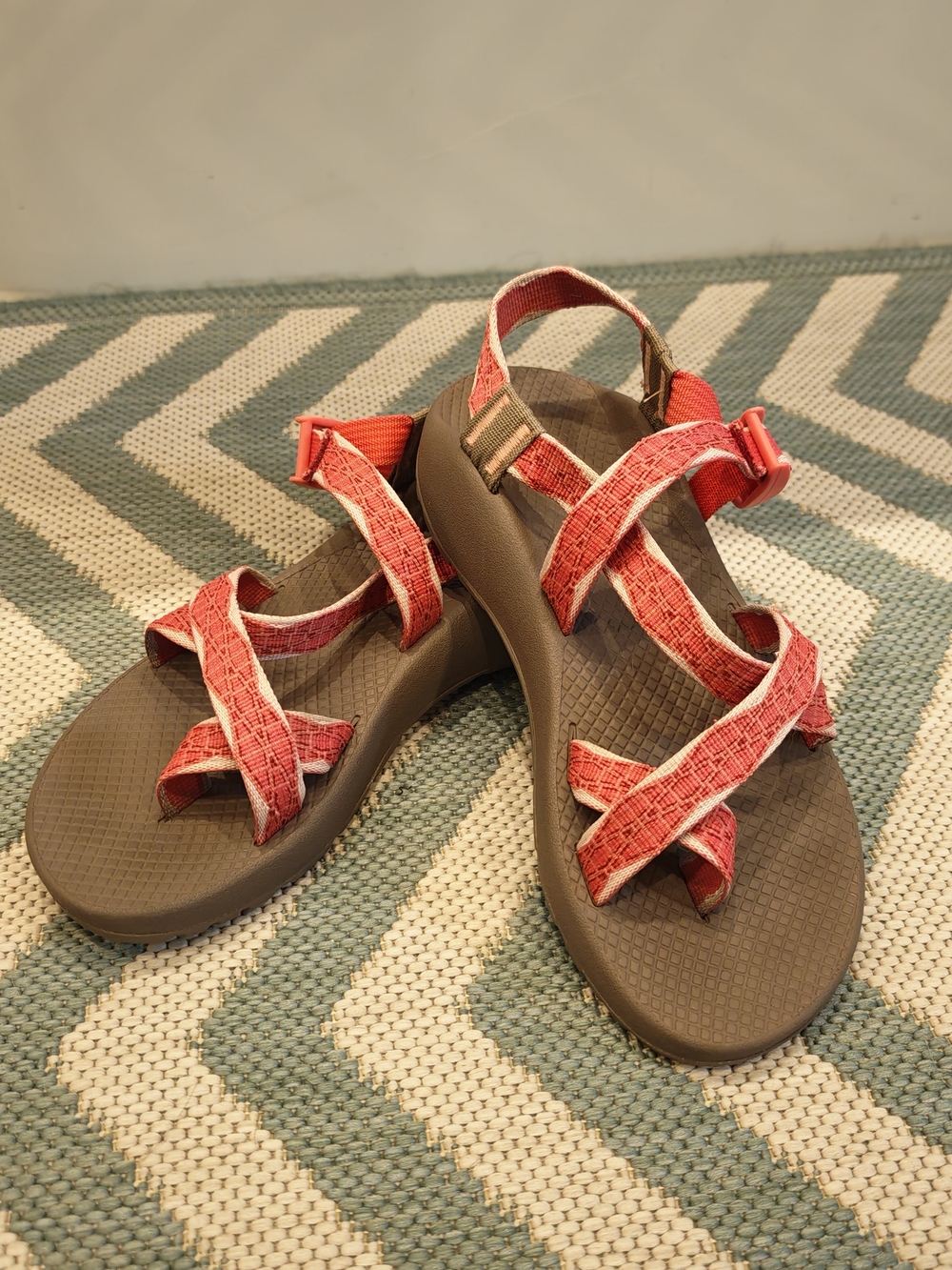 Chaco Women's Strappy Peach and Brown Outdoor Sandals